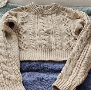 & Other Stories classic cable knit cropped beige wool knit sweater